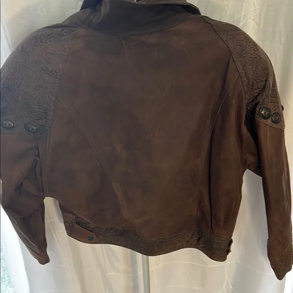 Vintage 1990s G-lll Global Identity Genuine Brown Leather Bomber Jacket - Picture 5 of 6